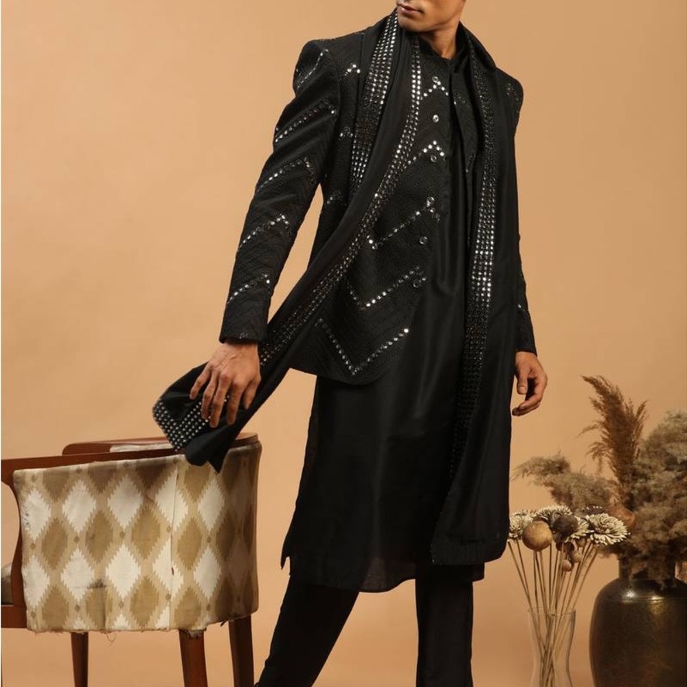 Elegant Black Kurta with Blazer-Inspired Design - NEW